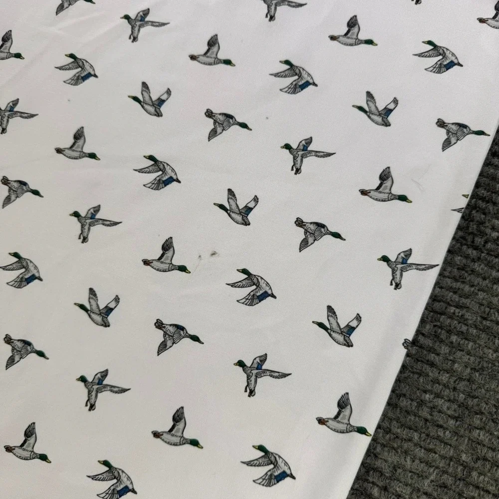 Waggle Golf Polo Shirt Men XL White Mallard Duck Print Green Collar Short Sleeve - Picture 7 of 12